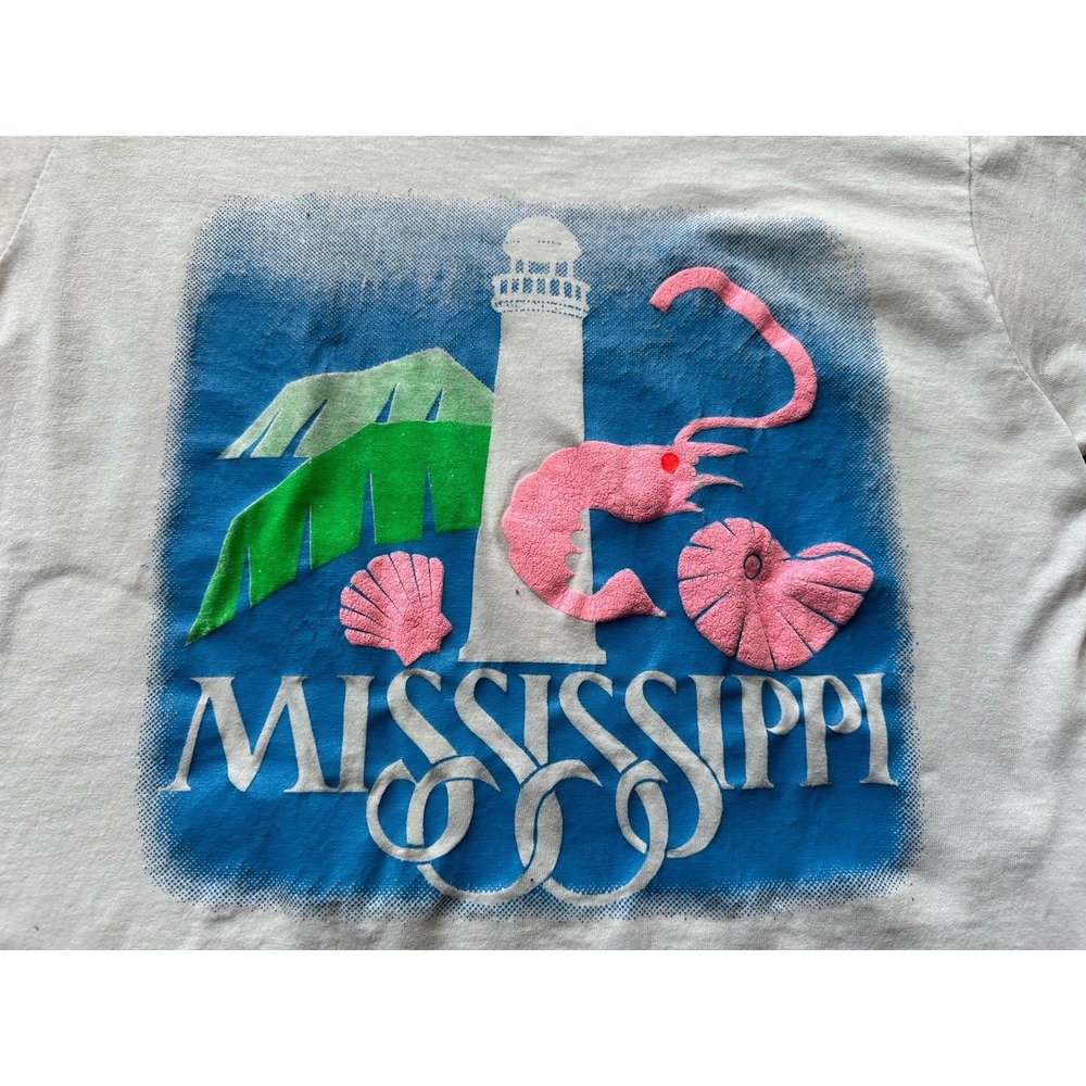 Soffe Shirts Mississippi Vintage Printed T Shirt Adult L Large White Pink Blue G - Picture 2 of 8